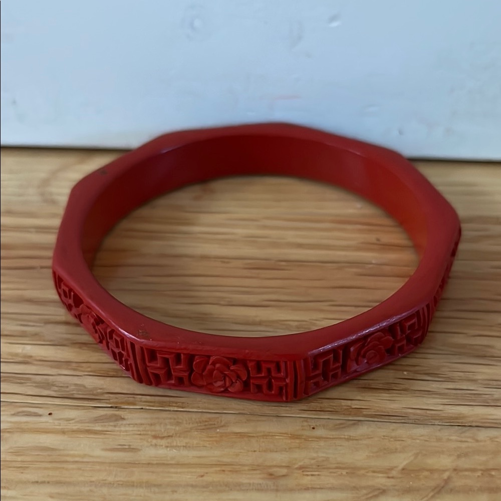 Vintage Red cinnabar Carved Bangle Bracelet